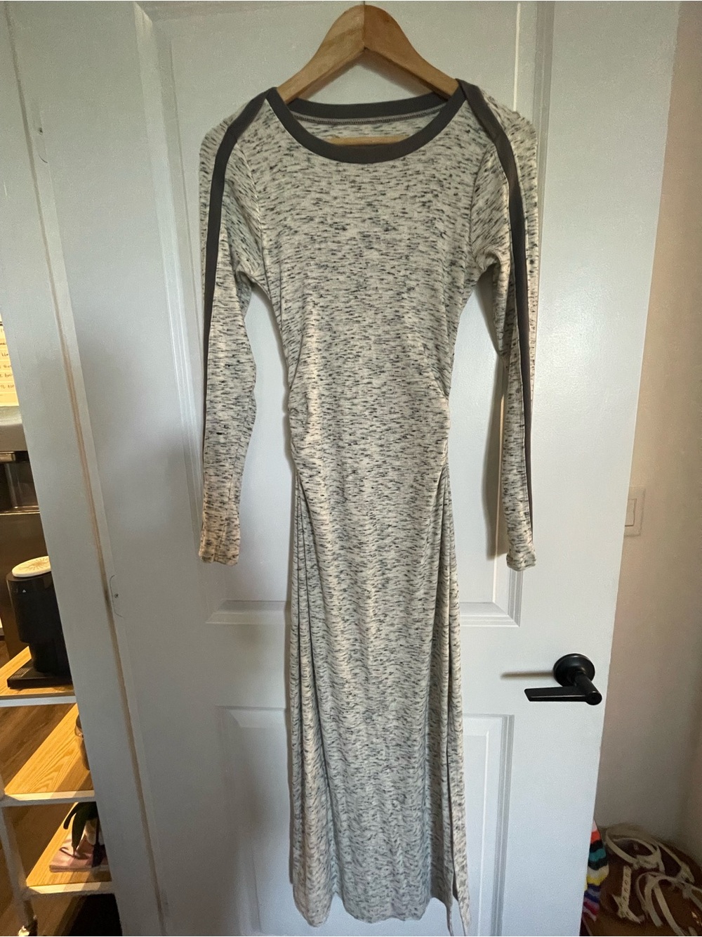 Anthropologie Heathered Cream Maxi Dress with Gray Trim